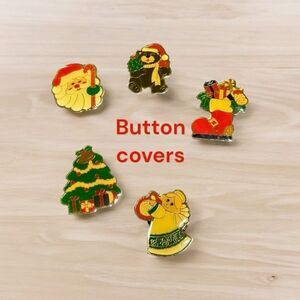 Vintage Button Covers 80s Cloisonne Christmas Button Covers - Set of 5